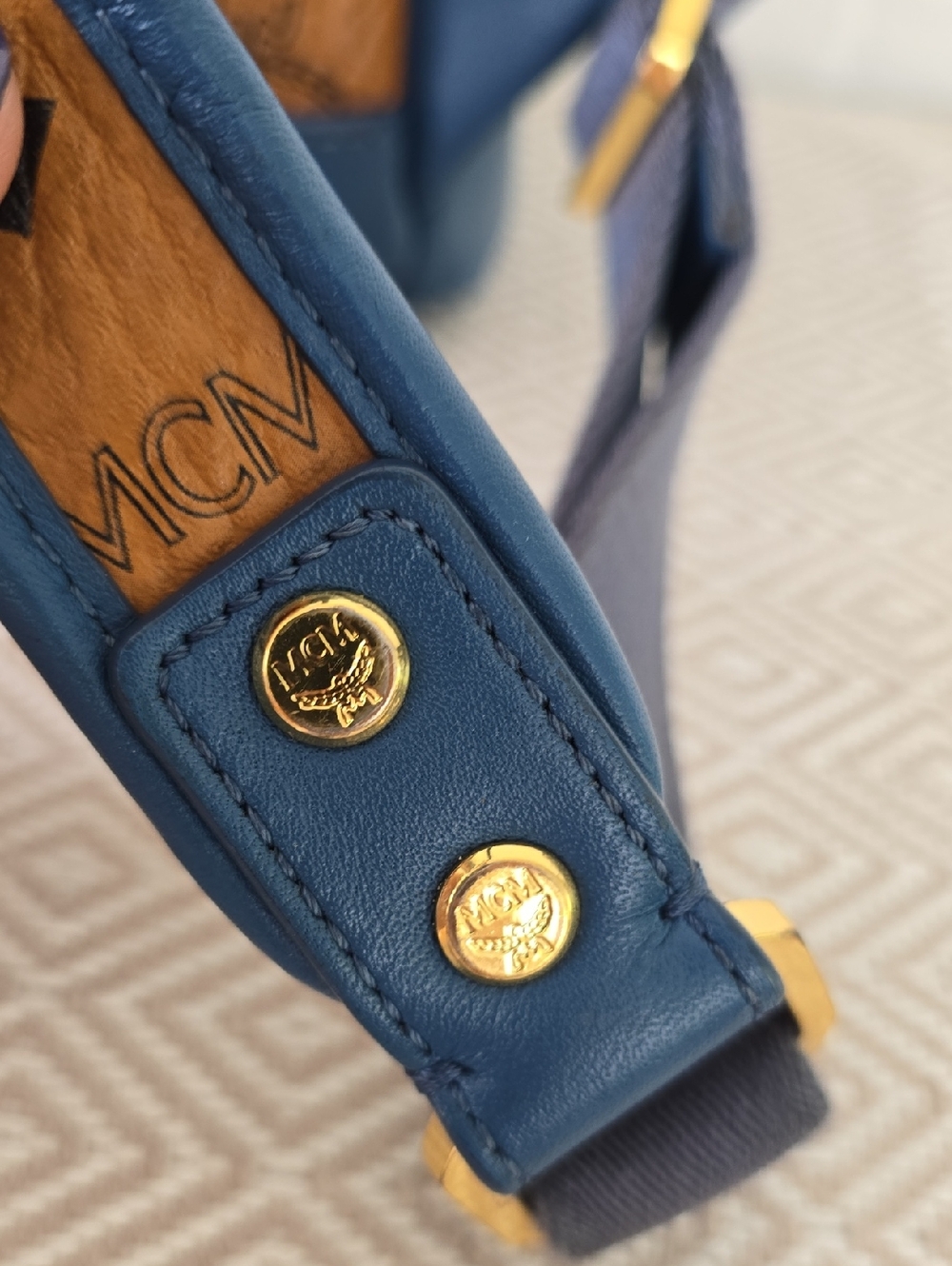 MCM Visetos Monogram Mini Stark Backpack Cognac Blue - Picture 7 of 16